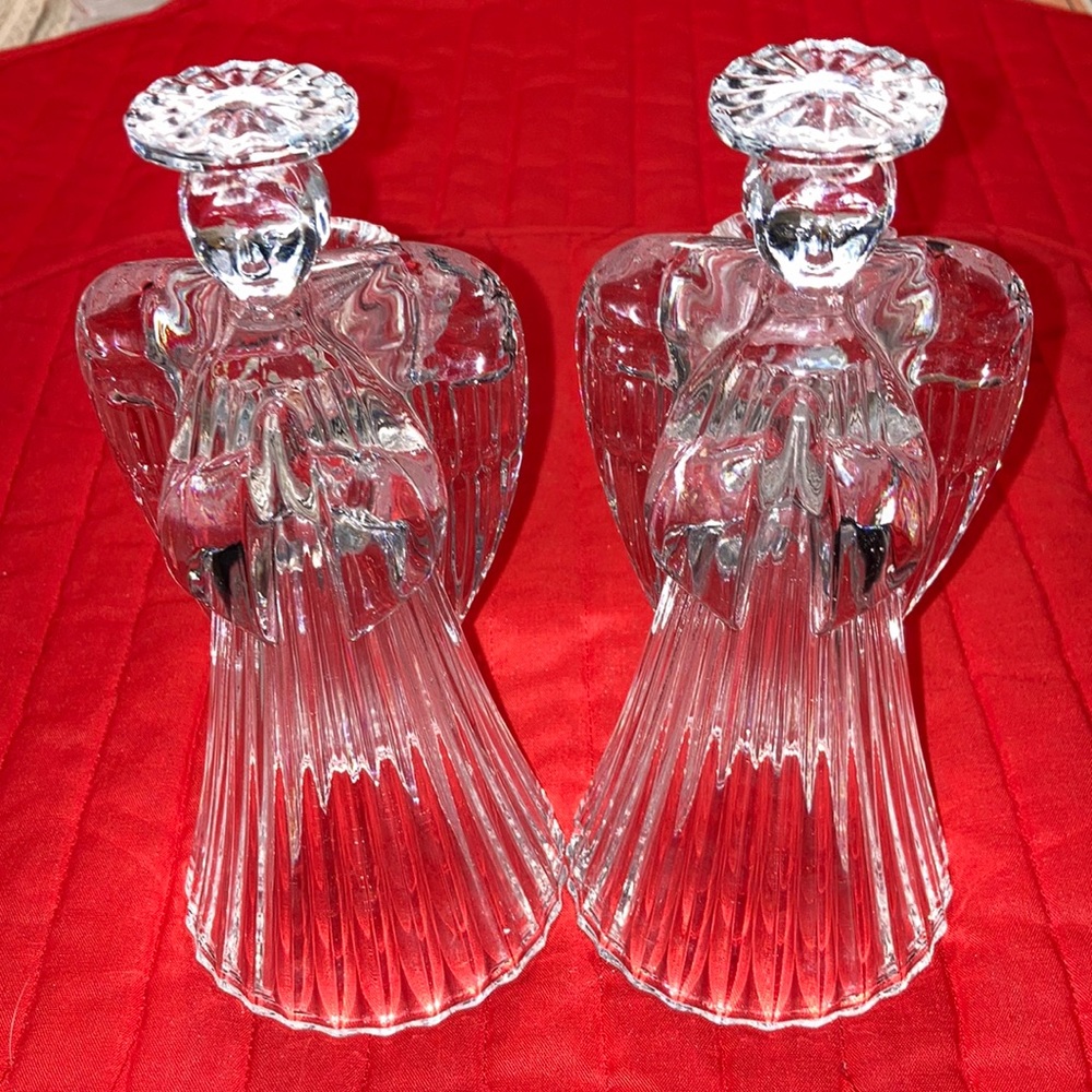 VTG Pr. 24% full lead crystal praying angels w/candleholders on back $12